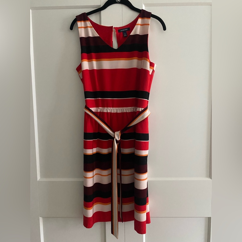 Lands' End Red and Black Sleeveless Midi Sundress